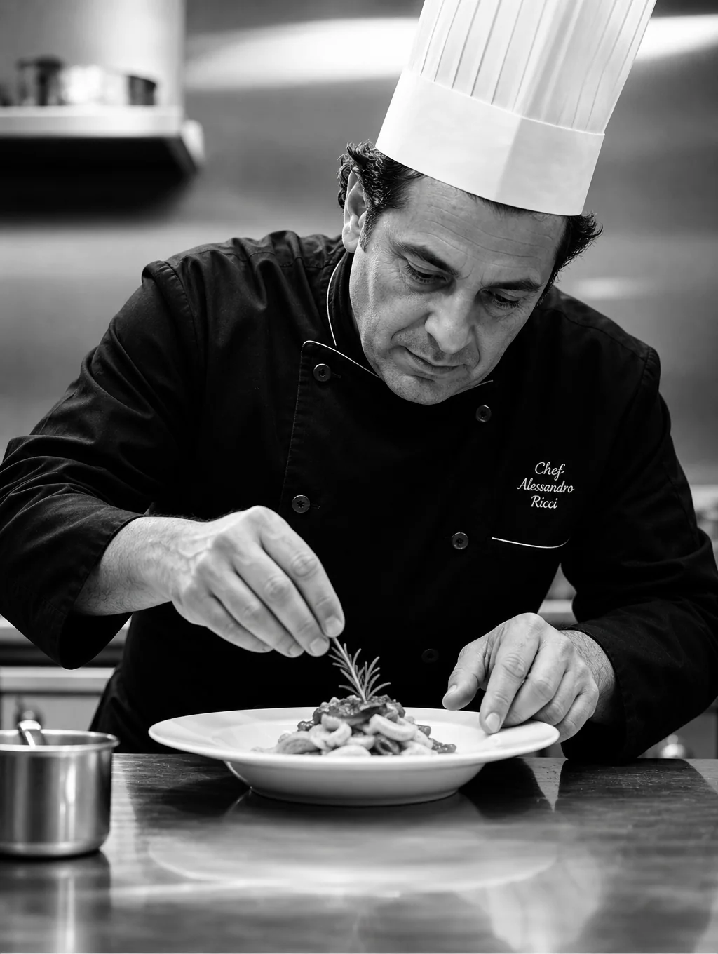 Executive Chef Alessandro Conti plating fresh seasonal pasta